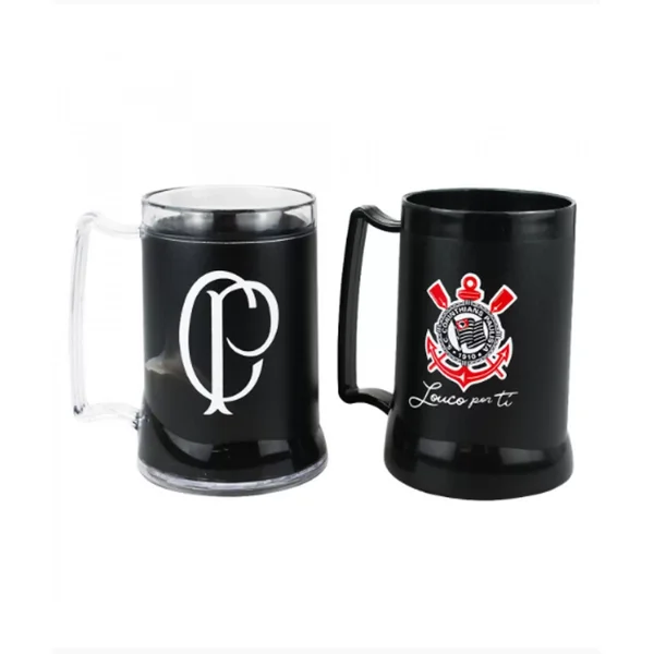 06 jogo 2 canecas gel isolante termico time corinthians 400ml